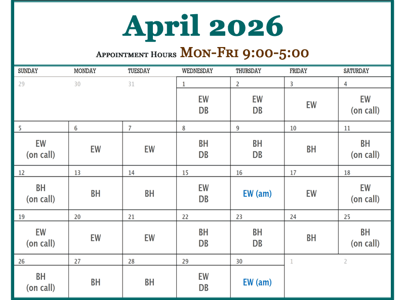 April - Plateau Valley Medical Clinic Doctor's Schedules in Collbran Colorado